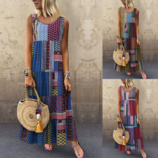 Ladies Summer Ethnic Print Casual Sling Dress