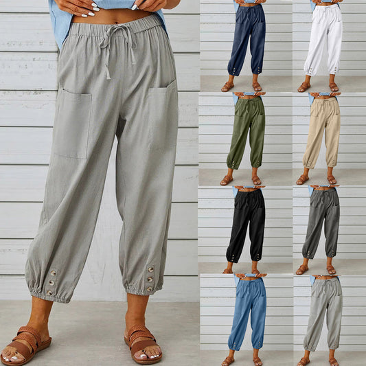 Women's loose, straight trousers with wide legs