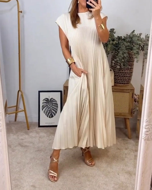 🔥Sunmmer Limited Sale🔥Sleeveless pleated simple solid color dress