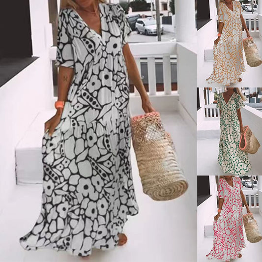 💖SUMMER HOT SALE🎁 2025 New Short-sleeved Printed Dress