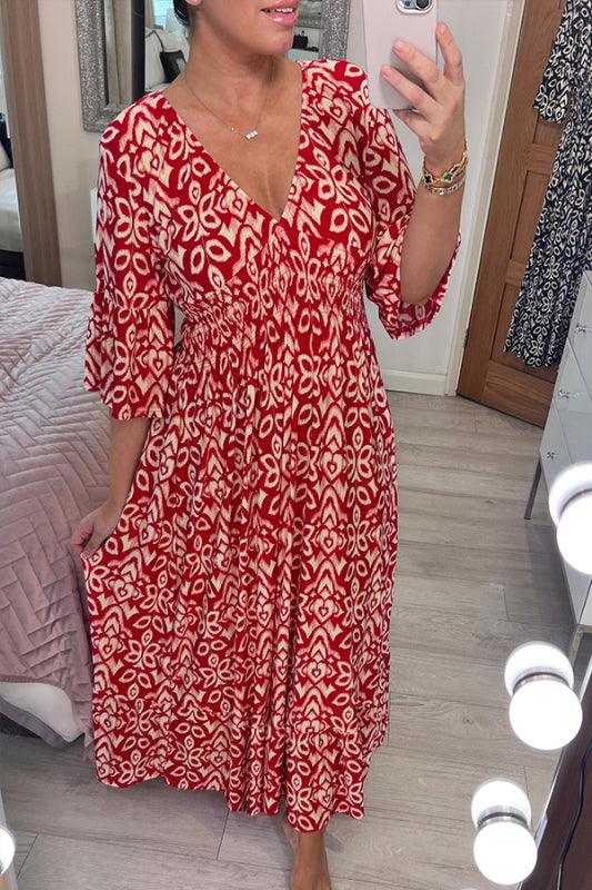 🔥Limited Time 50% Off  Bohemian Casual Print V-Neck Long Dress