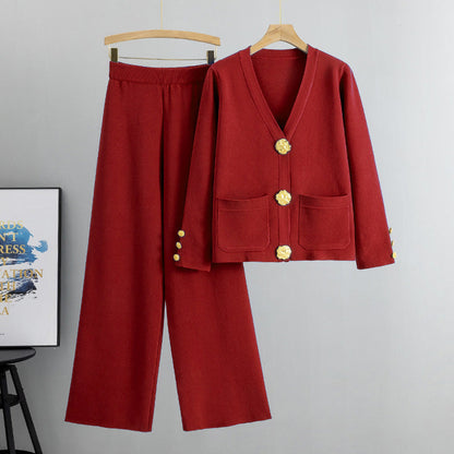 🔥2025 HOT SALE🔥 Gold Button Soft Knit Trouser Co-Ord