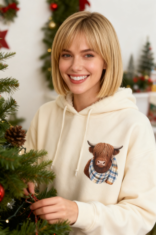 💥NEW YEAR SALE 50% OFF!!🔥🎁Cute Highland Cow Cozy Fleece-Lined Hooded Sweatshirt🦬