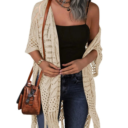 🔥This Week's Special Price: £14.99!!😍Women’s Oversized Knit Cardigan – Lightweight Crochet Tassel Kimono for Spring & Summer 🌸
