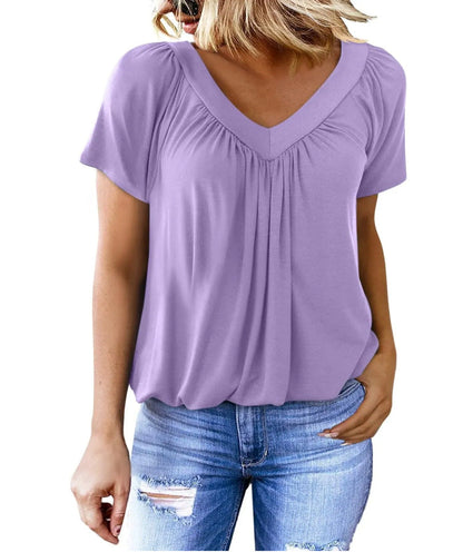 ✨2025 Hot Sale-50% Discount✨Women's Casual Pleated V-Neck Short-Sleeve Top