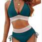 🔥Last Day Special Price £12.99!!💥-👙High Waisted Tummy Control Color Block Bikini Sets