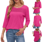 🔥Last Day 60% OFF🔥 2025 Women's 3/4 Length Sleeve Top Pleated Front T-Shirt