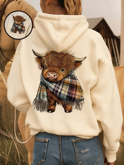 💥NEW YEAR SALE 50% OFF!!🔥🎁Cute Highland Cow Cozy Fleece-Lined Hooded Sweatshirt🦬