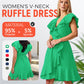 💖LAST DAY SALE 50% OFF💖Women's Elegant Waist Tie V-Neck Ruffle Dress
