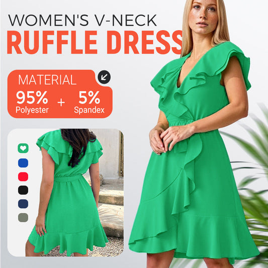 💖LAST DAY SALE 50% OFF💖Women's Elegant Waist Tie V-Neck Ruffle Dress