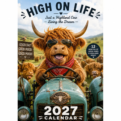 🔥LAST DAY SALE ONLY ￡6.99!!📅🐂2027 Funny Highland Cow Wall Calendar | A4 Hanging Calendar | Designed by Isabel Kline