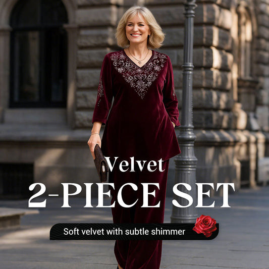 💕New Year Sale 70% OFF💕Women's Velvet Rhinestone Top & Pants Set