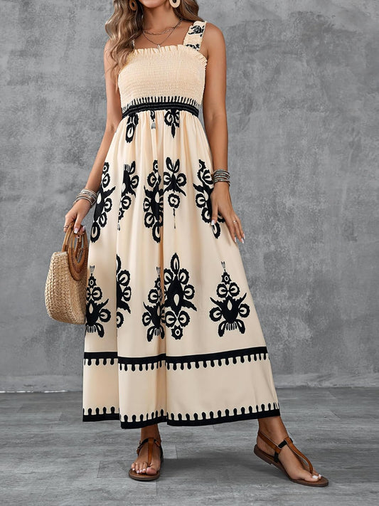 💕2026 Fashion New 70% OFF💝Womens Casual Sleeveless Square Neck Floral Aline Smocked Dresses with Pockets