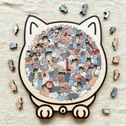 🎅Christmas Sale 50% OFF🐱135-Piece Morandi-Colored Cat Shaped Wooden Jigsaw Puzzle