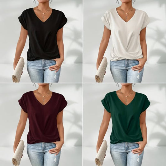 💥BIG SALE💷Best Price👚Casual Short Sleeve Elegant V-neck Twist Tee