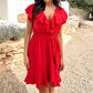 💖LAST DAY SALE 50% OFF💖Women's Elegant Waist Tie V-Neck Ruffle Dress