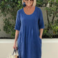 💃HOT SALE- Solid Color Cotton Linen Pockets Tunic Midi Dress