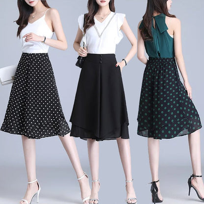 🔥Women's High Elastic Waist Pleated With Pockets Chiffon Wide Leg Culottes