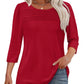 🔥Last Day 60% OFF🔥 2025 Women's 3/4 Length Sleeve Top Pleated Front T-Shirt