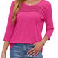 🔥Last Day 60% OFF🔥 2025 Women's 3/4 Length Sleeve Top Pleated Front T-Shirt