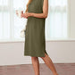 🔥Summer Sale 49% OFF💥Women Round Neck Loose Split Wrinkle-Free Midi Dress with Pockets