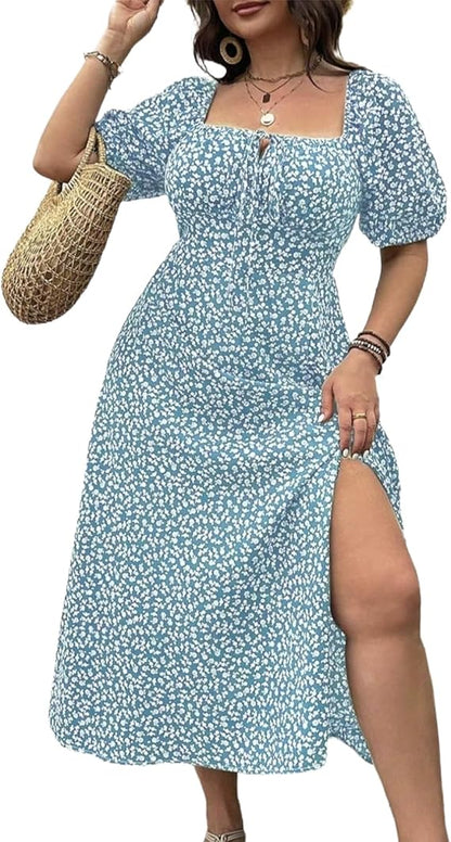 💗Summer Specials-49% OFF💗Plus-size Short Sleeve Split Floral Print Dress