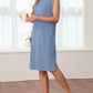 🔥Summer Sale 49% OFF💥Women Round Neck Loose Split Wrinkle-Free Midi Dress with Pockets