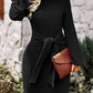 💃Last Day 50% OFF⏰Women's Long Lantern Sleeve Tie Waist Rib Knitted Knit Sweater Dress
