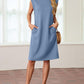 🔥Summer Sale 49% OFF💥Women Round Neck Loose Split Wrinkle-Free Midi Dress with Pockets