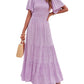 ⏰Summer Hot Sale 70% OFF👗Women's Casual Floral Print Short Flutter Sleeve Smocked High Waist Flowy Maxi Dress