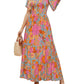 ⏰Summer Hot Sale 70% OFF👗Women's Casual Floral Print Short Flutter Sleeve Smocked High Waist Flowy Maxi Dress