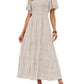 ⏰Summer Hot Sale 70% OFF👗Women's Casual Floral Print Short Flutter Sleeve Smocked High Waist Flowy Maxi Dress