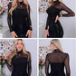 💃Last Day Sale 70% OFF🔥Women's Sparkle Mesh Sheer Long Sleeve Ruched Top