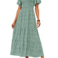 ⏰Summer Hot Sale 70% OFF👗Women's Casual Floral Print Short Flutter Sleeve Smocked High Waist Flowy Maxi Dress