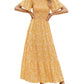 ⏰Summer Hot Sale 70% OFF👗Women's Casual Floral Print Short Flutter Sleeve Smocked High Waist Flowy Maxi Dress