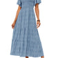 ⏰Summer Hot Sale 70% OFF👗Women's Casual Floral Print Short Flutter Sleeve Smocked High Waist Flowy Maxi Dress