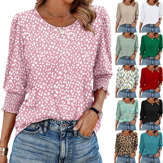 ⏰Limited Time Sale-50% OFF🏖️Women Dressy Casual 3/4 Length Sleeve Blouses with Smocked Cuffs