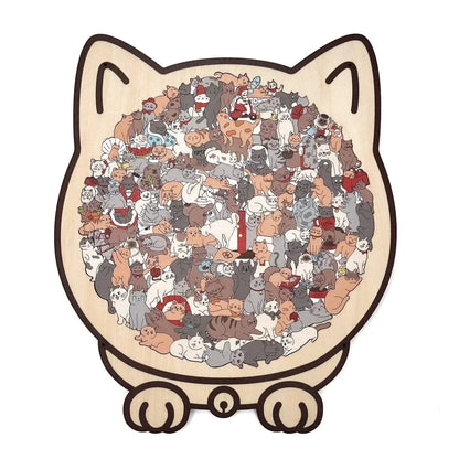 🎅Christmas Sale 50% OFF🐱135-Piece Morandi-Colored Cat Shaped Wooden Jigsaw Puzzle