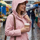🥰50% OFF🧥Women's Solid-Color Hooded Windbreaker Jacket🍃Drawstring Waist, Zip & Button Closure, Waterproof Long-Sleeve Casual Outerwear Coat for Spring & Fall