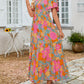 ⏰Summer Hot Sale 70% OFF👗Women's Casual Floral Print Short Flutter Sleeve Smocked High Waist Flowy Maxi Dress