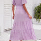 ⏰Summer Hot Sale 70% OFF👗Women's Casual Floral Print Short Flutter Sleeve Smocked High Waist Flowy Maxi Dress