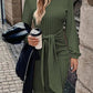 💃Last Day 50% OFF⏰Women's Long Lantern Sleeve Tie Waist Rib Knitted Knit Sweater Dress