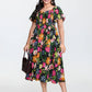 💃Summer Hot Sale 70% OFF🌈Floral Smocked Square Neck Midi Dress with Pockets
