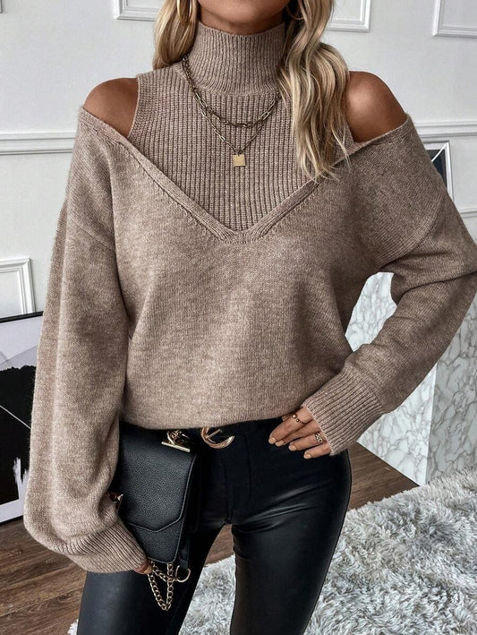 🎉New Arrival-49% Off💛Women's Turtleneck Cold Shoulder 2 In 1 Sweater