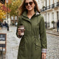 🥰50% OFF🧥Women's Solid-Color Hooded Windbreaker Jacket🍃Drawstring Waist, Zip & Button Closure, Waterproof Long-Sleeve Casual Outerwear Coat for Spring & Fall