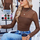 💃Last Day Sale 70% OFF🔥Women's Sparkle Mesh Sheer Long Sleeve Ruched Top