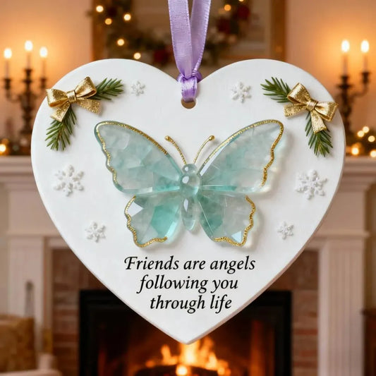 ⏳LAST DAY SALE 50% OFF!⏰🦋Friends Are Angels Sea Glass Butterfly Christmas Ornament
