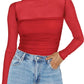 💃Last Day Sale 70% OFF🔥Women's Sparkle Mesh Sheer Long Sleeve Ruched Top