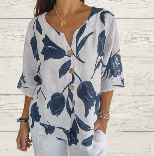 Printed V-neck Tunic Top