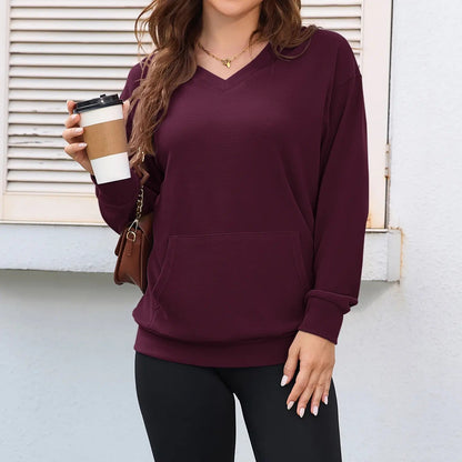 💖70% OFF✨🍂Women's Hoodless V-neck Sweatshirt With Kangaroo Pocket